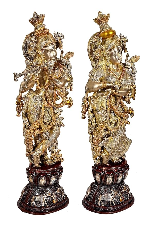 Brass Pair of Radha Krishna - Big Size - Brass Radha Krishna Kishan Murti Idol Statue Sculpture (29") (Big Radha Krishna) (Black)