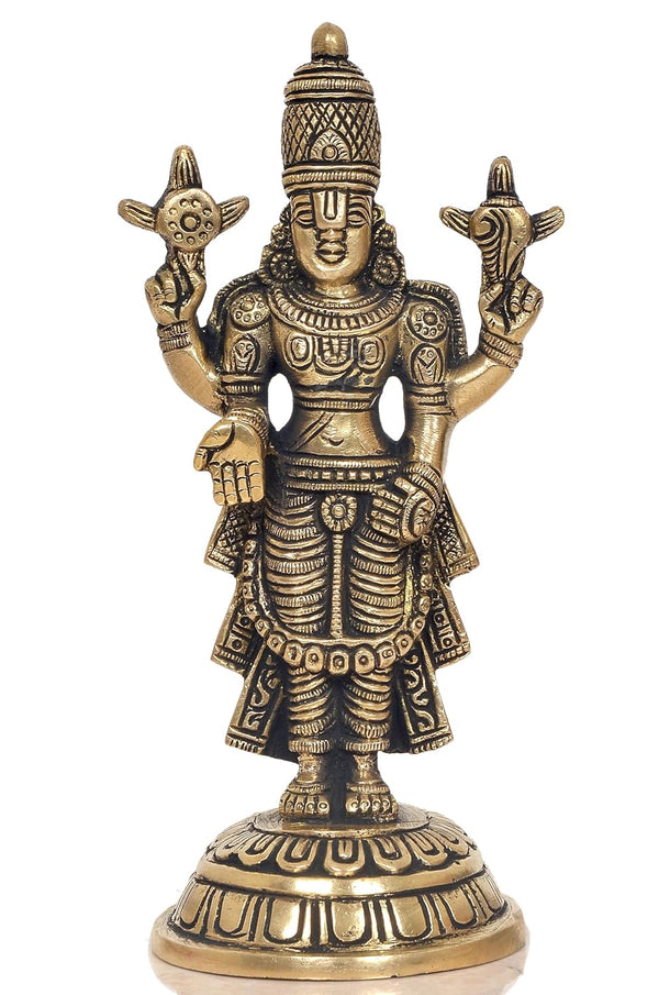 Brass Lord Tirupati Bala Ji Idol Statue for Home Temple Office Figurine Showpiece (Height 7.5 Inch)