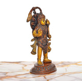 Brass Hanuman Ji statue with arched handle, multicolor face and gold accents