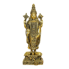 Brass Lord Tirupati Bala Ji figurine, front view with crown and four-armed pose
