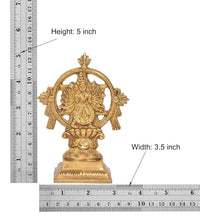 Brass Sudarshana Vishnu with Yoga Narasimha statue, 5 in height, 3.5 in width