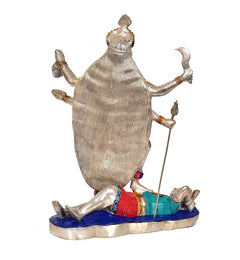 Kali Maa idol statue, 14 inch, back view with trident staff, ornate robe texture