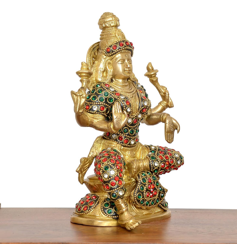 Brass Lakshmi Idol Laxmi Goddess Lakshmi Sitting Statue for The Puja Temple at Home Decor Office (Height: 8 Inch)