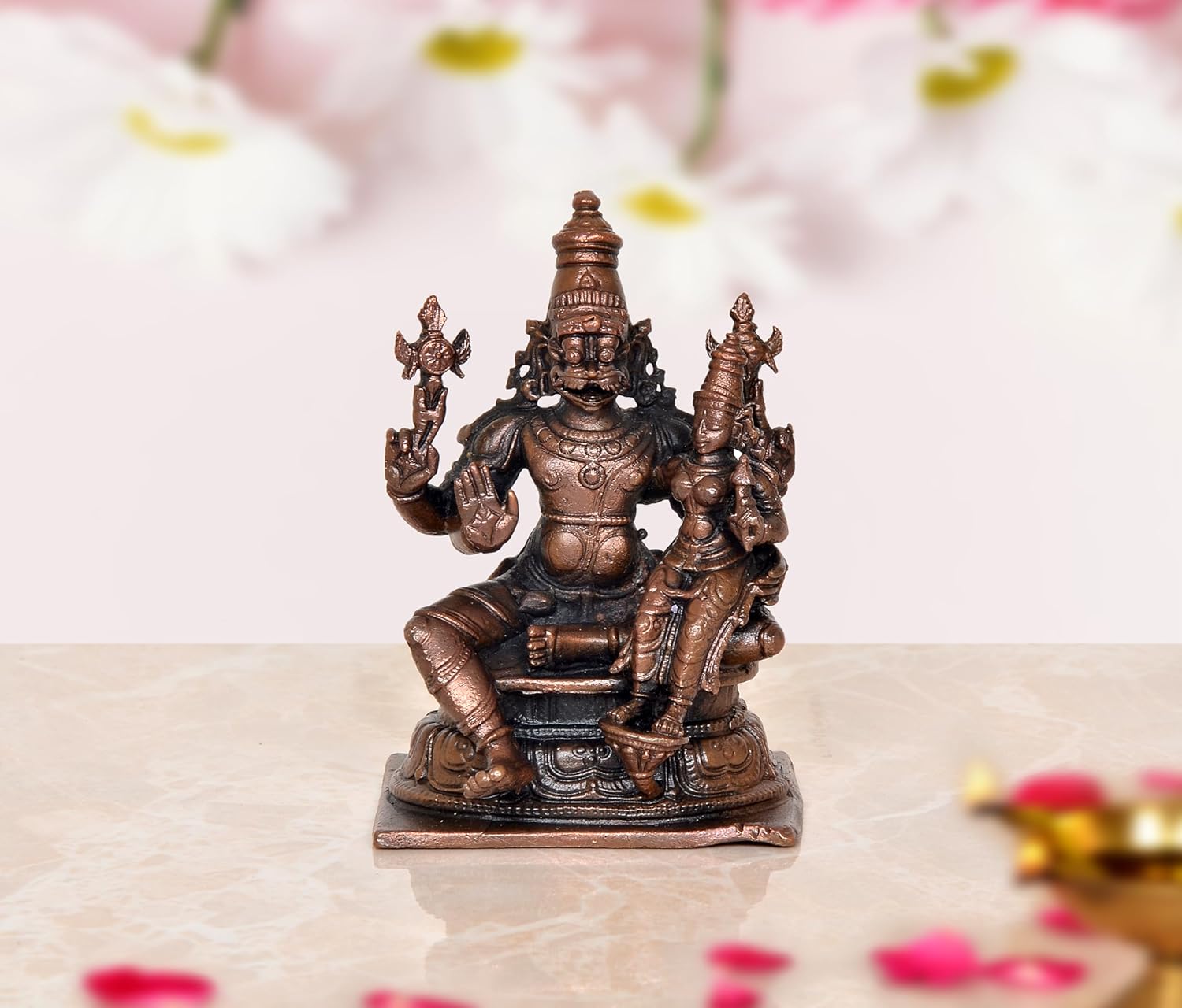 Copper God Lakshmi Narasimhar Pooja Mandir Home Decor (Height 4 Inch)