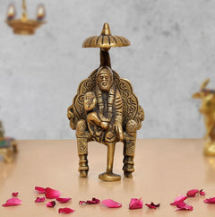 Brass Shirdi Sai Baba statue on a standing horse, 4-inch height, front view