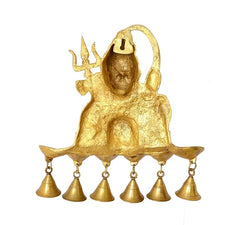 Messing Shiva Wall Hanging Lamp mit Glocken unter dem Tempel-Sockel, goldfarben