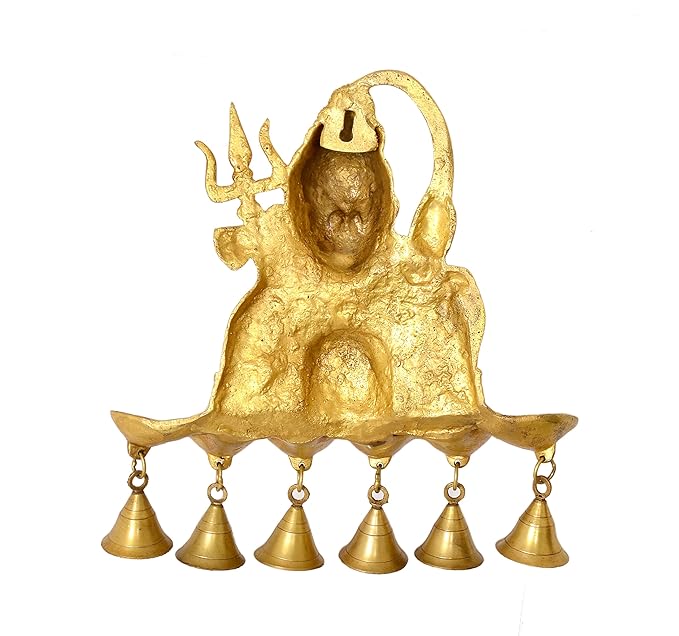 Brass Shiva Wall Hanging Lamp with Bells Diya Diwali Lamp Puja Deepak Deepam (Height 12 Inch)