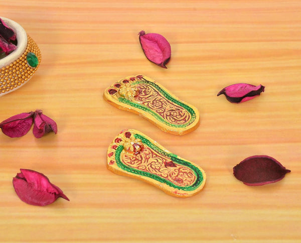 Metal Lakshmi Charan Paduka Divine Footprints (Length: 2.5 Inch) Study Setting