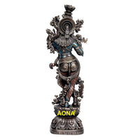 Resin Krishna Murli Manohar statue, back view, decorative headpiece and ornaments