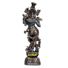 Resin Krishna Murli Manohar statue, back view, decorative headpiece and ornaments