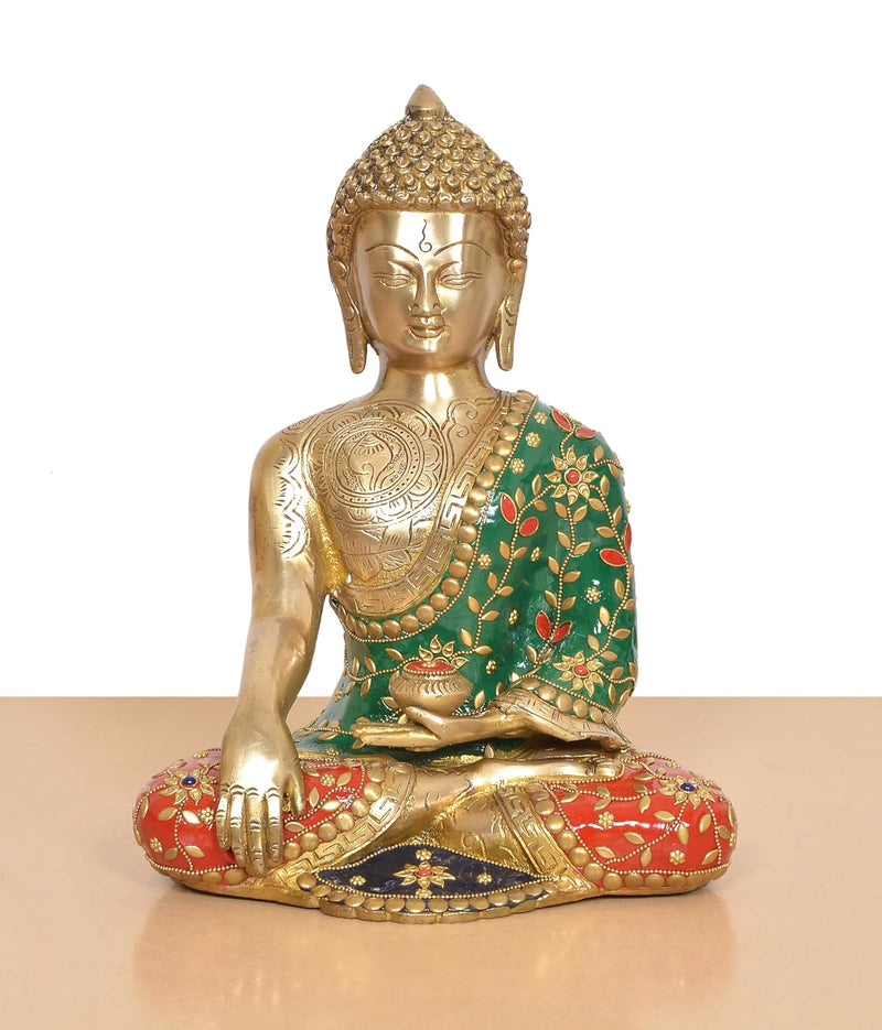 Brass Bhumisparsha Mudra Buddha Statue (Height 13 Inch)