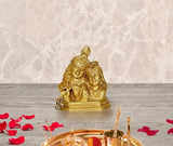 Radha Krishna idol statue, ornate gold-tone figures with raised flute and joined heads