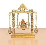 Brass Ganesha swing idol with arched top, multicolor Meenakari ornamentation