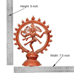 Brass Lord Shiva statue dimensions shown: height 9 inch, width 7.5 inch, dancing pose