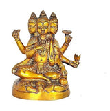 Brass Dattatreya seated idol statue with four faces and raised hands, 4.5 inch