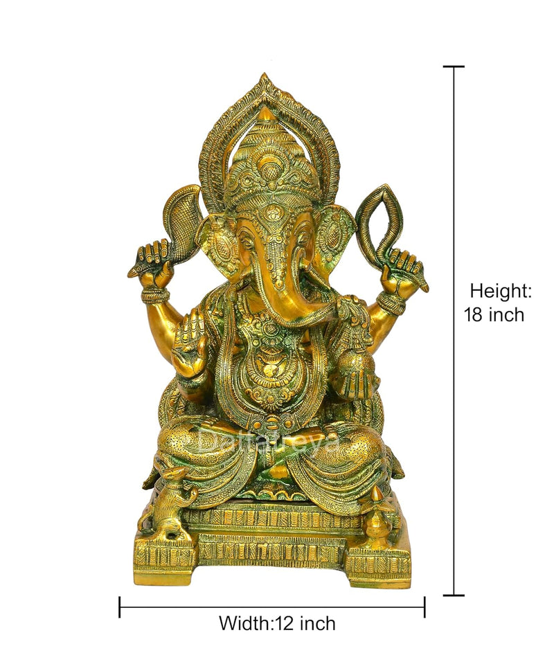 Brass Lord Ganesha Ganpati Idol Vinayak Religious Statue Brass Murti Multicolor (Height 18Inch)