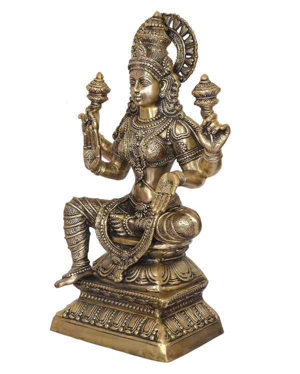 Brass Lakshmi Idol Laxmi Goddess Lakshmi Sitting Statue for The Puja Temple at Home Decor Office (Height: 30 Inch) Study Setting