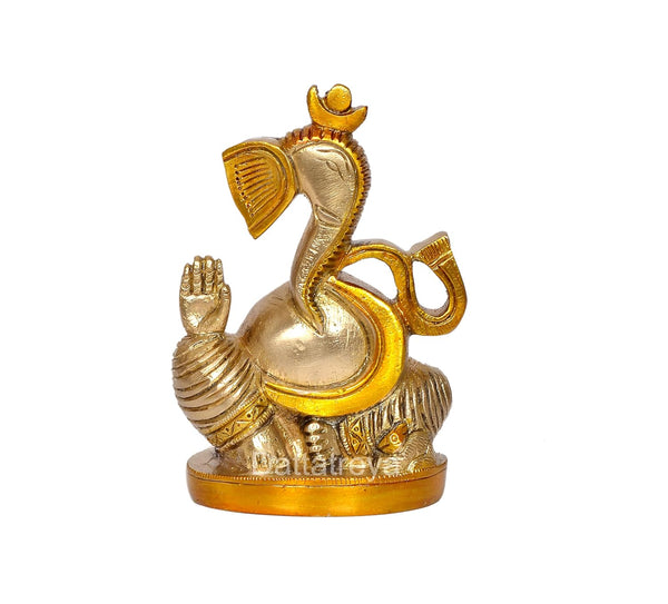 Brass Om Lord Ganesha Idol, Ganesh Sculpture for Home Temple Pooja God Ganesha Figurine (Height 4.5 Inch)