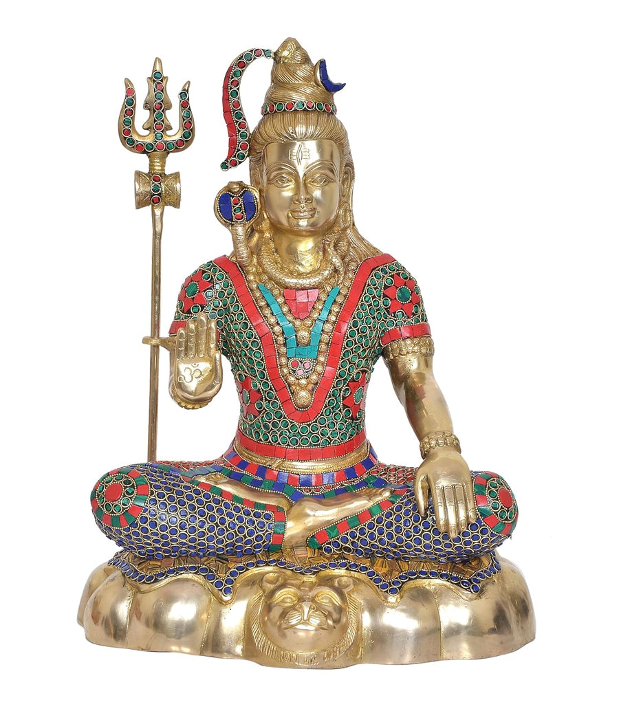 Brass Lord Shiv ji Murti Sculpture with Stone Work (Height : 17.5 Inch) Craft Detail