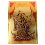 Radha-Krishna Goldfoil Wall Poster (30x45 cm) with peacocks and draped curtains