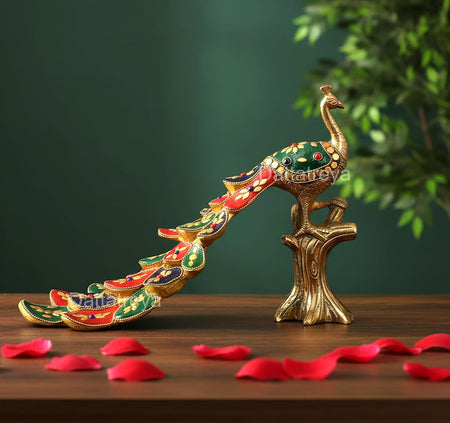 Brass Peacock Figurine Multicolor (Height: 8 Inches)