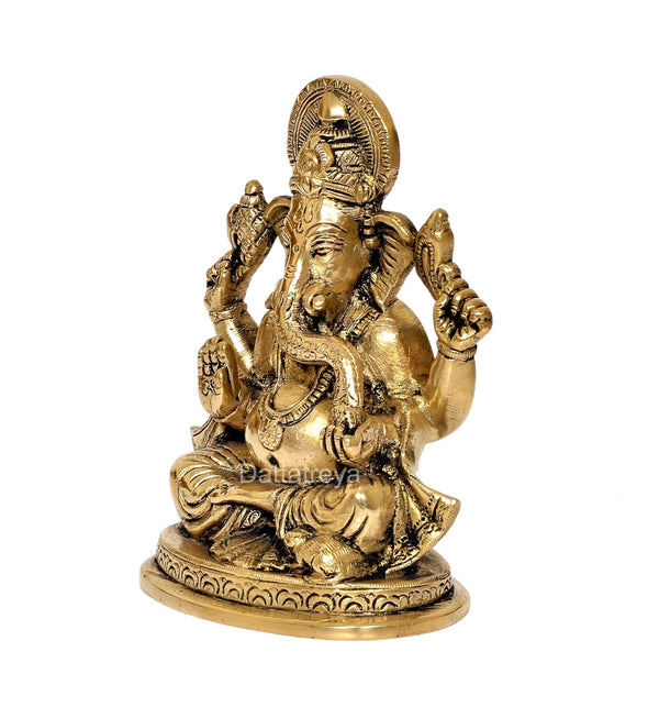 Brass Lord Ganesha Ganpati Idol Vinayak Religious Statue Brass Murti Gold Color (Height 5.5 Inch) Study Setting
