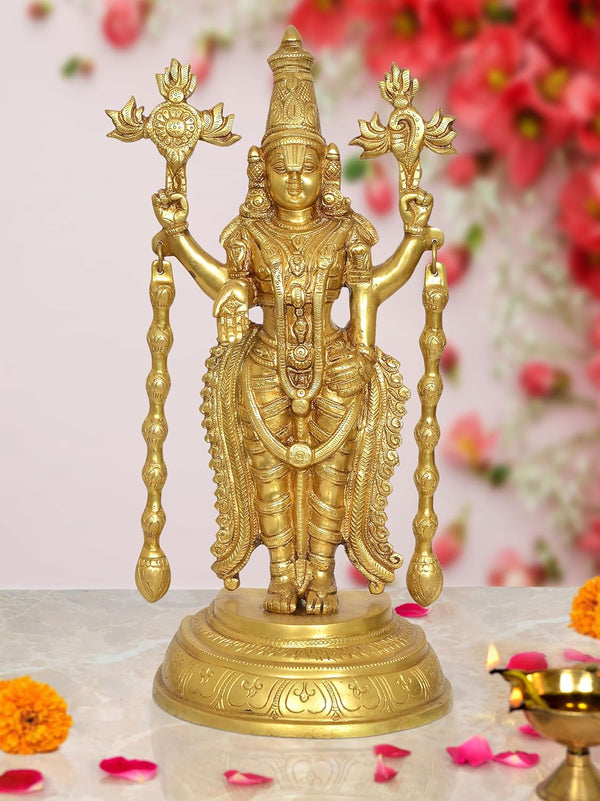 Brass Lord Tirupati Bala Ji Idol Statue for Home Temple Office Decor Figurine Showpiece (Height 16 Inch)