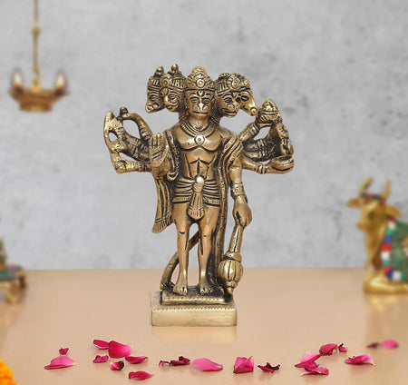 Brass Standing Panchmukhi Hanuman Idol (Height 6 Inch)