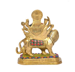 Rear view: lion base under Durga Maa idol, multicolour border and painted details
