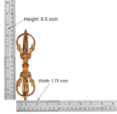 Brass small dorje height 6.5 in, width 1.75 in, measurement view