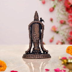 Copper Madurai Meenakshi idol, 3-inch, back view with draped robe and pedestal base
