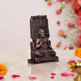 Copper Raghavendra Swami statue side view with seated drapery and tall back panel