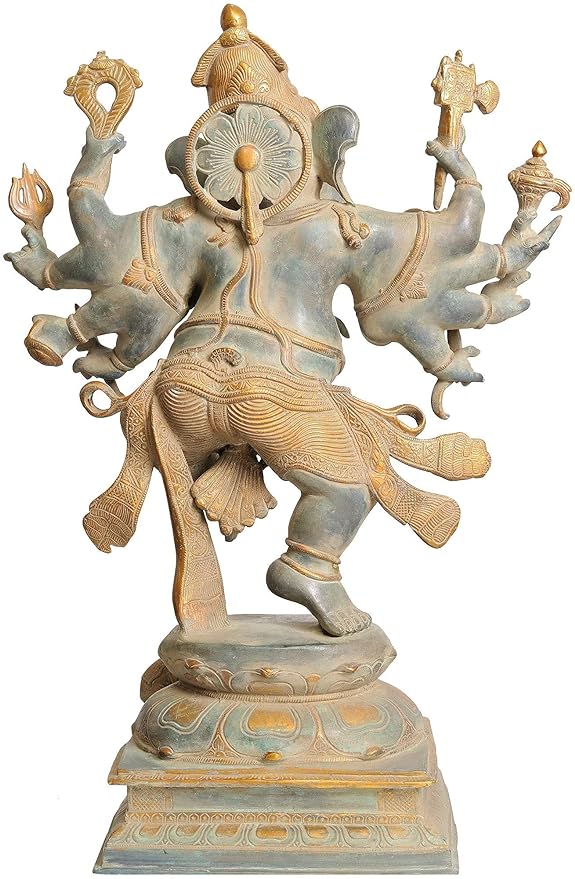 Large Brass Ashtabhuja-dhari Ganesha Statue Idol Height 26 inches