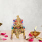 Brass Ganesha Statue Book Reading Turbaned Ganesh Sitting on Chair Sculpture (Height 5 inch)