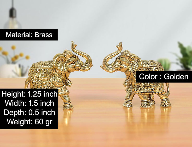 Brass Elephant Figurine| Set of 2 | (Height 3 Cm)