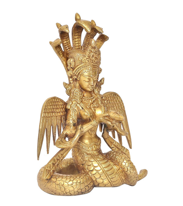 Brass Naga Kanya Statue Brass Idol Statues for Home Decor and Ofice (Height: 8 inch) Entryway Setting