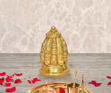 Brass Shiva idol with nine faces on stupa base, gold tone