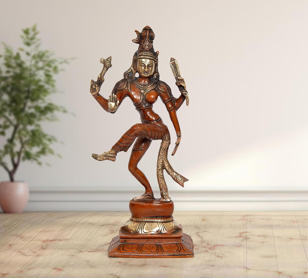 Brass Ardhanrishvara Shiva and Parvati Murti (Height 12 Inch)