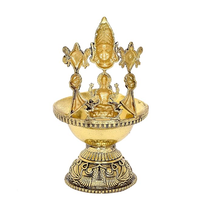 Fine Bronze Tirupatibalaji and Goddess Lakshmi Diya Oil Lamp for Diwali Pooja Gift Decoration Showpiece (Height 5.5 Inch)