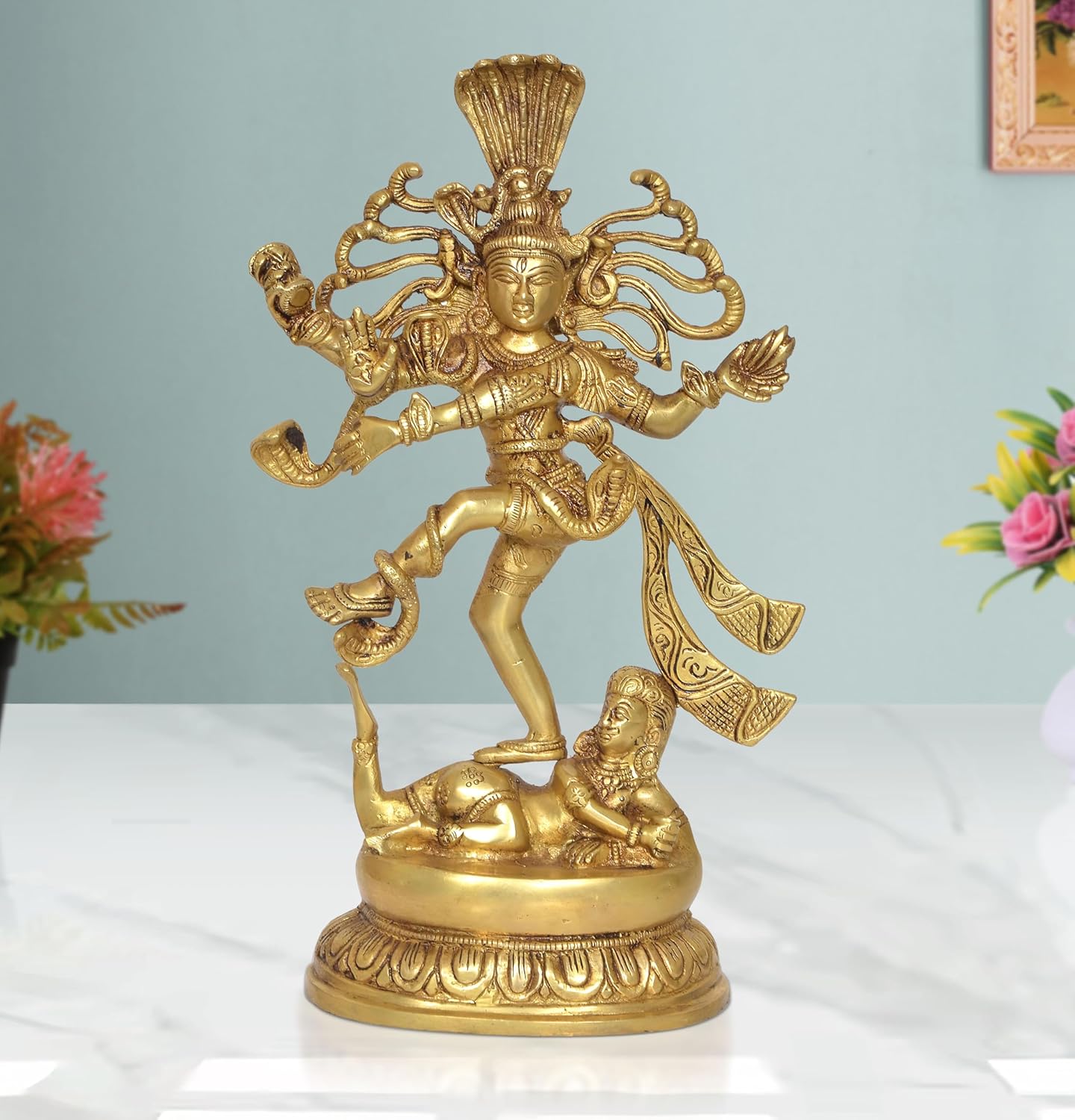 Brass Natraj Lord Shiva Dancing Natraj Brass Idol Statues for Home Decor and Ofice Multicolor (Height: 15 inch)