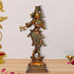 Brass Standing Lord Krishna Statue Playing Flute Sculpture for Home Office Temple Gift Showpiece, (Height 14.5 Inch)