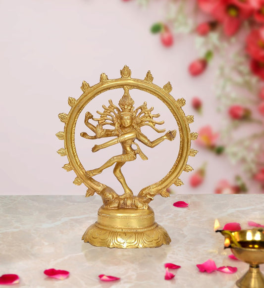 Brass Nataraj Statue - Exquisite Lord Shiva Dancing Sculpture, Perfect for Home Temple, Spiritual Decor, and Religious Gifts (Height: 9.5 inch)