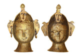 Brass Shiva Gauri head wall hanging, reverse side view with central face detail