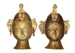 Brass Shiva Gauri head wall hanging, reverse side view with central face detail