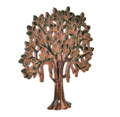 Kalpavriksha tree figurine, front view: bronze metal canopy with green accents and openings