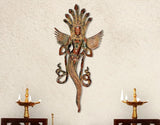 Brass Naga Kanya statue with serpent-hood crown, ornate face, winged arms and long tail