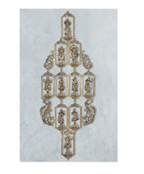 Brass wall hanging with ten Vishnu avatar figures in ornate arched frames