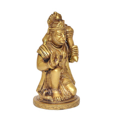 Brass Hanuman JI seated sculpture, detailed face and ornaments, 6 inch