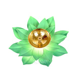 Brass diya centerpiece with lotus-leaf design, round bowl and wick opening