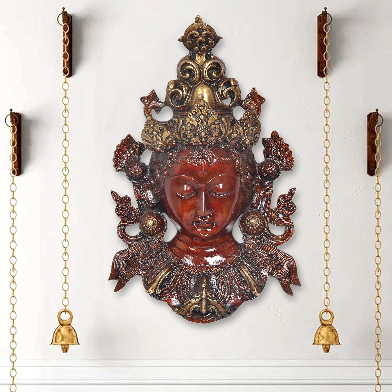 AONA Brass Goddess Tara Wall Hanging Mask Buddhist Deity Handmade Statue